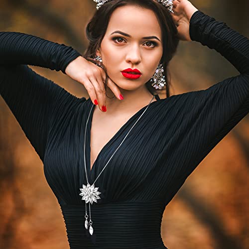 image for Hicarer 12 Pieces Long Pendant Necklace Set Y Tassel Leaf Circle Bar N