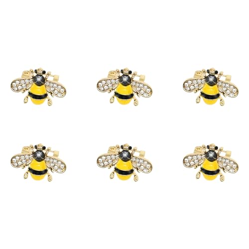 Image of 6 Pack Cute Funny Rhinestone Bee Brooches Pin Set Fashion Enamel Crystal Animal Insect Themed Bags Backpacks Jackets Hat Lapel Brooch for Women Gold Plated