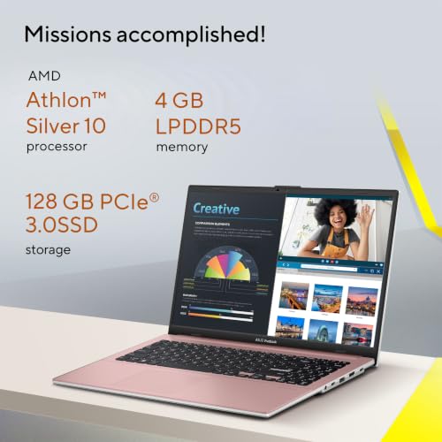Image of ASUS Vivobook Go 15 Laptop, 15.6 inch FHD 16:9 Display, AMD Athlon Silver 10 Processor, AMD Radeon Graphics, 4GB RAM, 128GB SSD, Windows 11 Home, Rose Pink, E1504FA-PS04-P