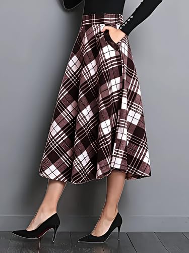 Image of Cotton A-Line Midi Skirt for Girls | Elegant Maroon Blue Black Checks | Everyday Wear