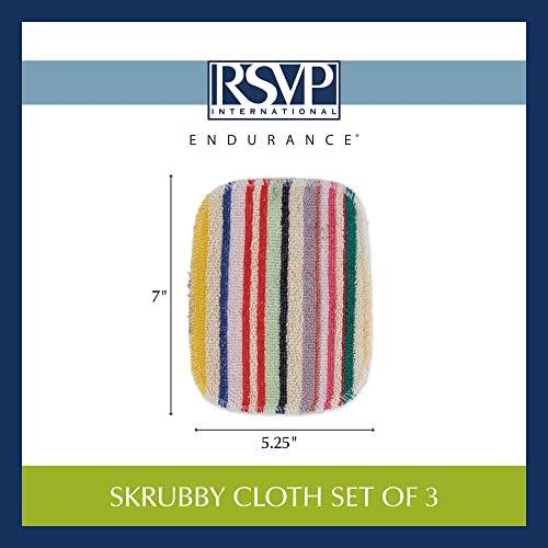 Rsvp International Skrubby Cleaning Collection Machine Washable, Nylon Coated, Pot & Pan Scrubbing, Cloths, 3 Piece, Multi-Color Stripe #TOP5