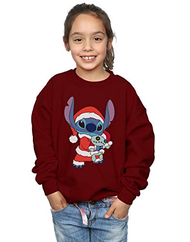 Image of Disney Girls Lilo And Stitch Stitch Christmas Sweatshirt Burgundy 7-8 Years