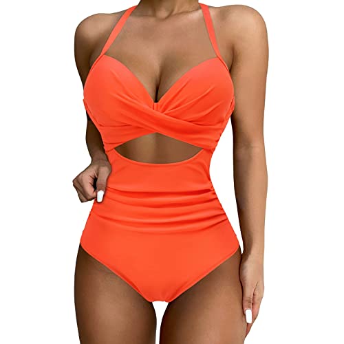 Bañador Pecho Grande Psh Up Trajes de Baño Mujer Traje de ño 2026 para Mujer Traje ñ Sexy Recortado con Cintura Alta ñ con Cordones ñador Falda ñadores (Orange XXL)