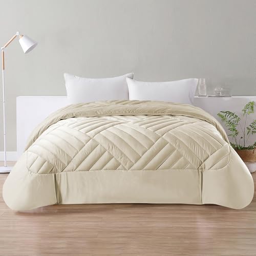 IlGruppone Trapunta Elegante Matrimoniale In Velluto Piumone Invernale Effetto Piuma 580 Gr/Mq Piumino Caldo Due Piazze Duck Friendly - Crema - Matrimoniale