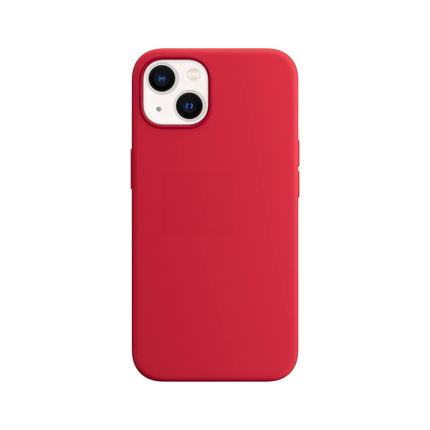 NAFS Silicon Case Compatible Iphone 13 | Camera Protect Microfiber Lining Cover For Mobile | Iphone 13 Basic Case Cover (Red)