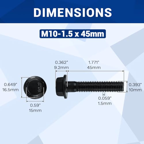 Image of 10-Sets M10-1.5 x 45mm Grade 10.9 Flange Hex Bolts + Flange Nut + Flat Washer + Lock Washer Combo Pack, Black Oxide, for Automotive & Machinery
