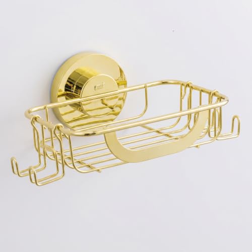 Image of TAILI Soap Holder, Soap Dish Suction Cup with Hooks, Stainless Steel, Gold