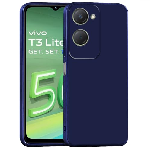 Image of Back Cover for Vivo T3 Lite 5G | Full Camera Protection | Premium Liquid Silicon Case | Flexible Bumper Case for Vivo T3 Lite 5G /Y18 4G /Y18e 4G /Y28s 5G /Y28e 5G /Y03 4G /Z9 Lite 5G (Dark Blue)