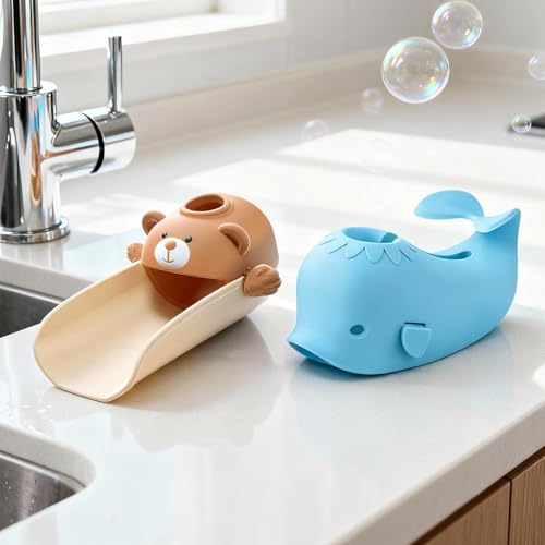 Rallonge de robinet enfant à capteur thermique Skyroku et protège-bec bleu