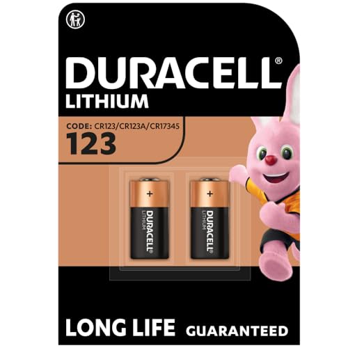 DURACELL CR123 Piles au lithium haute puissance 3V (CR123A / CR17345) (lot de 2) – Puissance longue durée – Fonctionnement garanti après 10 ans de conservation – Prévention des fuites.
