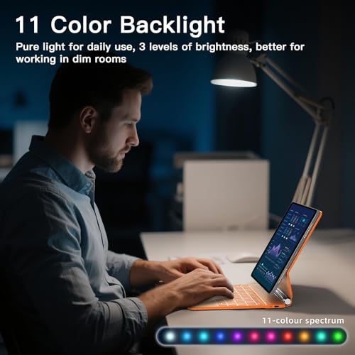 Image of RAYMCRAFT for iPad Air 11 inch Case with Keyboard (M4 /M3 /M2, 2026 /2025 /2024), iPad Pro 11 (4th /3rd /2nd /1st Gen) & Air 5 /4th Magic Keyboard Case, Backlit, Multi-Touch Trackpad, Orange