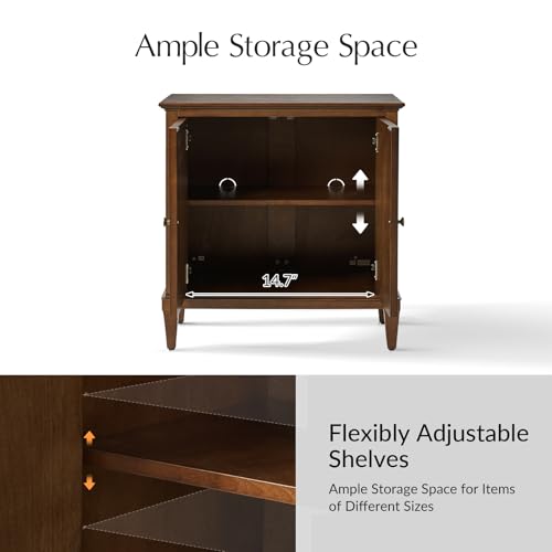 Image of Accent Storage Cabinet with Adjustable Shelf, 2-Doors Transitional Sideboard Buffet with Solid Wood Legs & Vintage Metal Knobs for Living Room or Kitchen, Hallway, Walnut