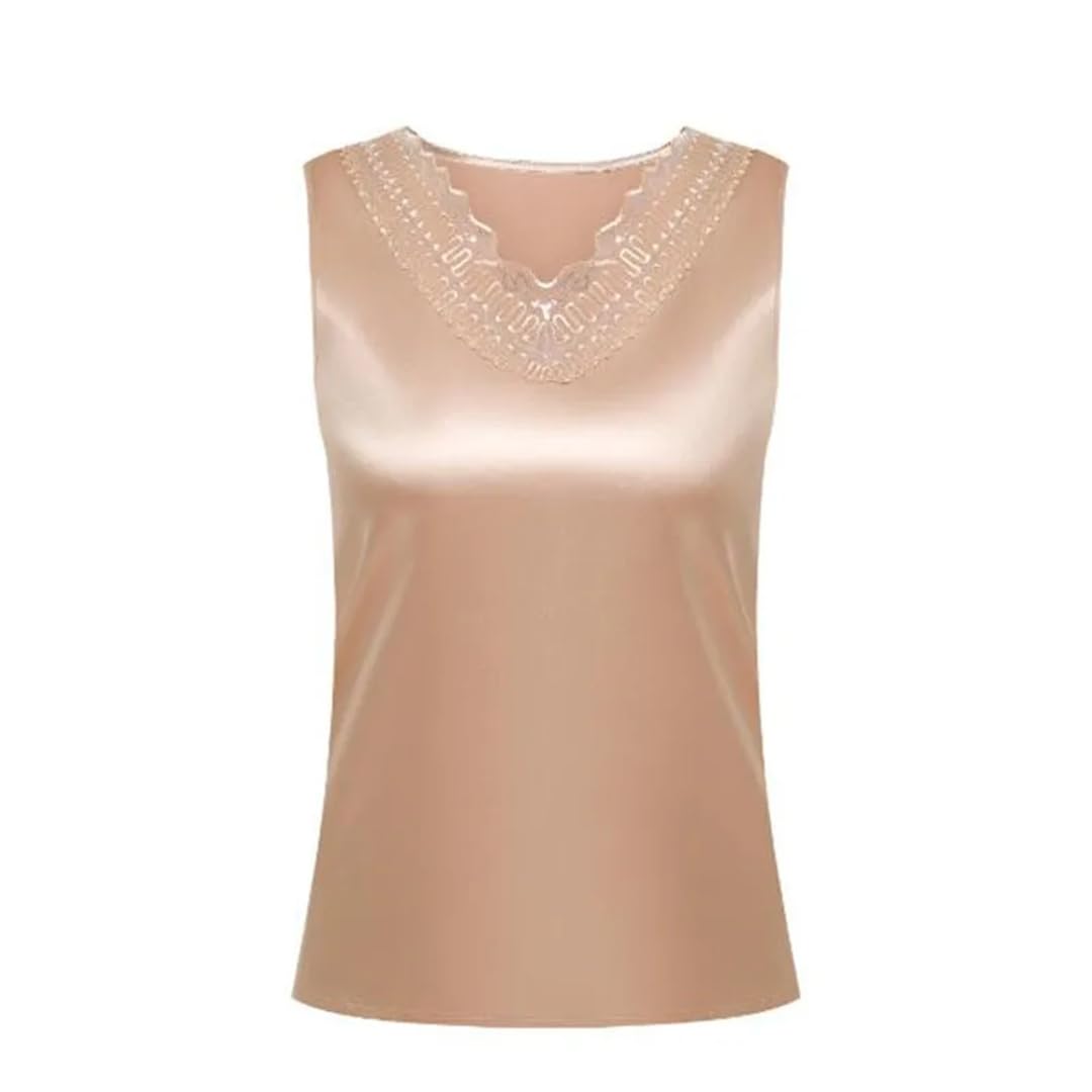 Camicia da donna in seta con ricamo in pizzo estivo senza maniche Top allent