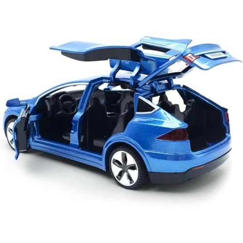 Miniatura 8 de Topron Modelo De Coche Tesla Model X Escala 1:32, Juguete Electrónico De Aleación Fundida A Presión Con Función De Retroceso,Con Luces Y Música, Mini Vehículo De Juguete Como Regalo Para Niños Azul