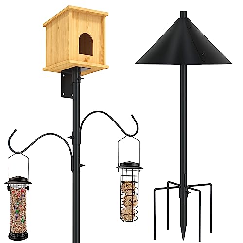 ERYTLLY Bird House Pole 80 Inch Bird Feeder Pole with Squirrel Baffle and 2 Hooks - Heavy Duty Bluebird Feeder Support Rod Stand Set for Outside, Yard, Garden