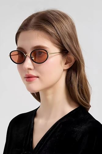 Image of boten Retro Oval Sunglasses for Women 90s Small Gold Frame Sun Glasses Lightweight Cute Chic Sunnies