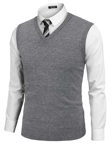 Pull sans manches homme col en V coton premium gris douceur et confort 3XL