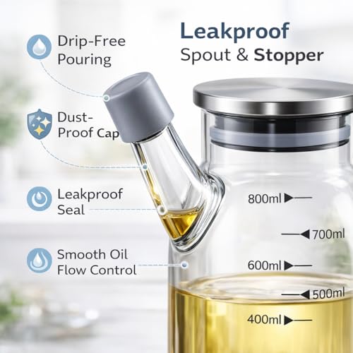 Image of Glass Oil Dispenser Stoppers Bottle Spout free Glass Oil Bottle Cooking Oil Dispenser with Handle Pack of 1 Oil Bottle (800ml)