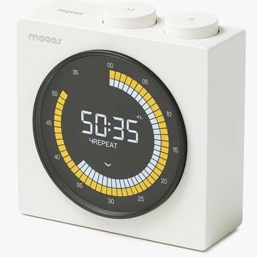 Image of mooas Time Loop Digital Visual Timer, Rechargeable Wireless, LCD Large Display, Portable, Visual Timer, Brightness Adjustment, Count Up /Down, Pomodoro Timer for ADHD, Study, Home Schooling (White)
