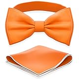 Adam Young Boy's Burn Pumpkin Bow Tie with Handkerchief Set Pre-Tied Style Formal Satin Classic Bowtie for Tuxedo Faux Silk (Medium, Orange)