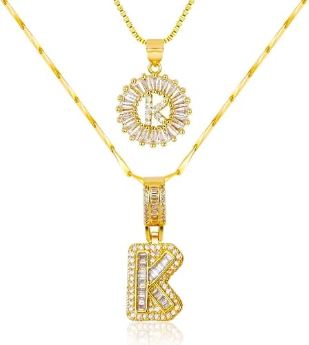 Gentle lie 18K Real Gold Plated Letter Necklace for Women,Double Layer Initial P