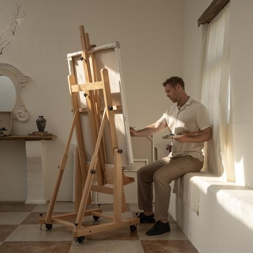 MEEDEN Enlarged Heavy-Duty H-Frame Easel: Artist Solid Beech Wooden Studio Easel - Professional Painting Art Easel Stand with 4 Lockable Wheels & Leveling Bolts - Hold Canvas up to 86" H - Image 7