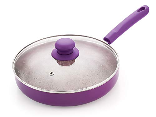 Image of Nirlon Regal Purple Aluminium Non-Stick Induction Base Fry Pan with Glass Lid, 24cm - 1.9 Liter (Color - Purple)