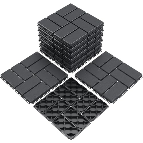 SUNALLY Plastic Interlocking Deck Tiles, 12"x12" Patio Flooring Outdoor Waterproof All Weather Garage Floor Tiles Snap Together Decking Patio Pavers for Balcony Porch Pool Backyard, 9 Pack, Dark Gray by SUNALLY - Used condition - CA$30.68