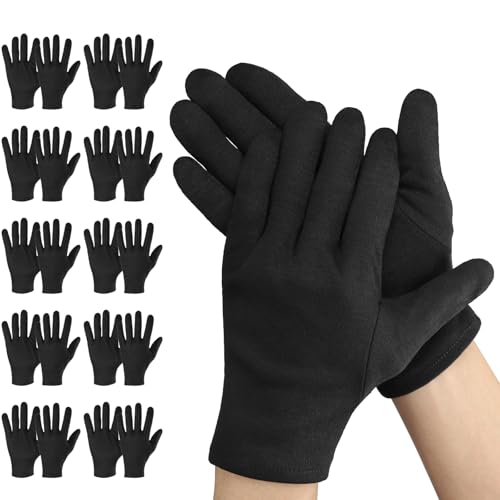 Einfa Gants en Coton Noir - 10 Paires (20 Pièces) L 25cm Cotton Gloves Large - Grande Gants en Coton pour Soins - Work Gloves Manutention Homme Travaux...