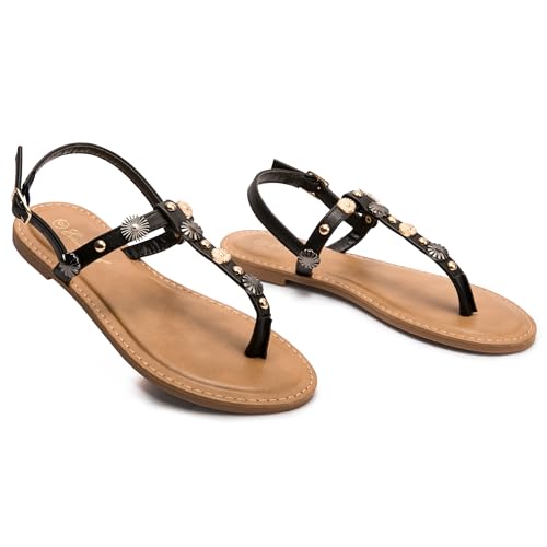 Eozlink Flat Sandals for Women 2025 T-Strap Bohemian Sandals Dressy Casual Summer Beach Sandals Open Toe Comfort Walking Shoes3
