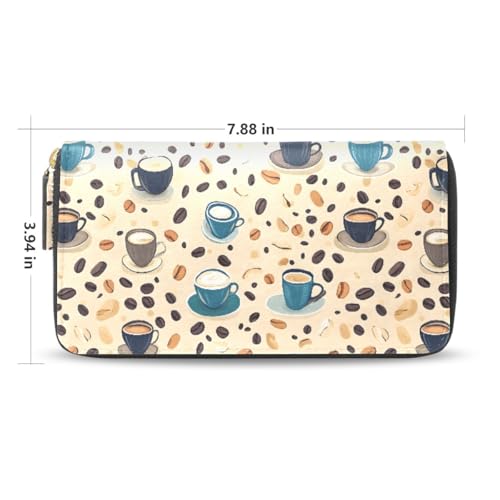 Long Wallets Leather Bifold Wallet for Women Coffee Cups Beans with Zipper Credit Card Holder Large Capacity2