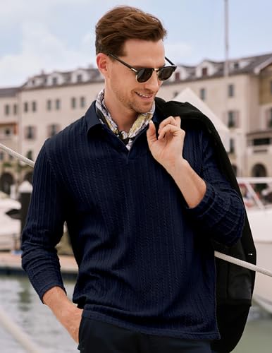 Image of JMIERR Mens Casual Polo Shirt Summer Short Sleeve Vacation Button Beach Knit Stretchy Golf Shirts