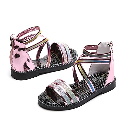 POLG Toddler Girls Sandals Summer Gladiator- Cross-Tied Zipper Flat Sandals with Strappy Ankle Zipper for Little Girl 2-12Y