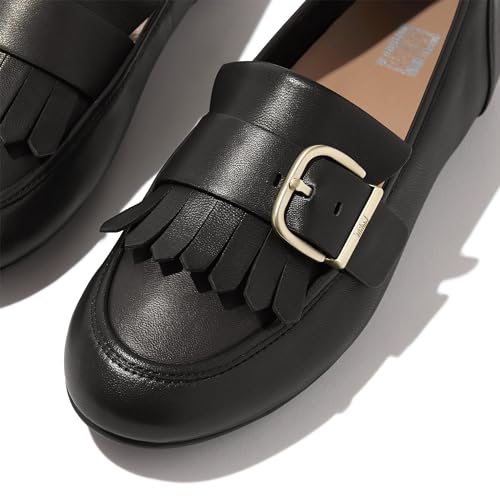 Image of FitFlop womens Allegro Fringe Buckled Leather Loafers