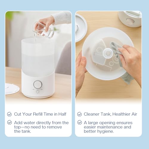 Cool Mist Humidifier for Bedroom, 3L Top Fill Ultrasonic Air Humidifier with Adjustable Knob Control, Quiet Operation, Auto Shut-Off, BPA-Free for Home, Baby, Office, Plants 3L - Image 3