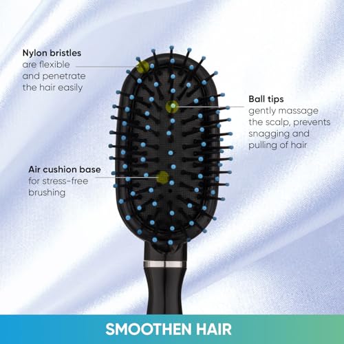 Image of Vega Compact Cushion Hair Brush Air Cushion Base Ball Tipped Nylon Bristles Anti-Tangle Scalp Massaging Detangling Brush for Women Men, Travel Friendly Wet Dry Hair Brush, Grooming & Styling (E31-CB)