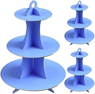 3 Pack Blue Cardboard Cupcake Stand 3- Tier Dessert Stand Round Cupcake Holder Tower for Birthdays, Party, Baby Showers