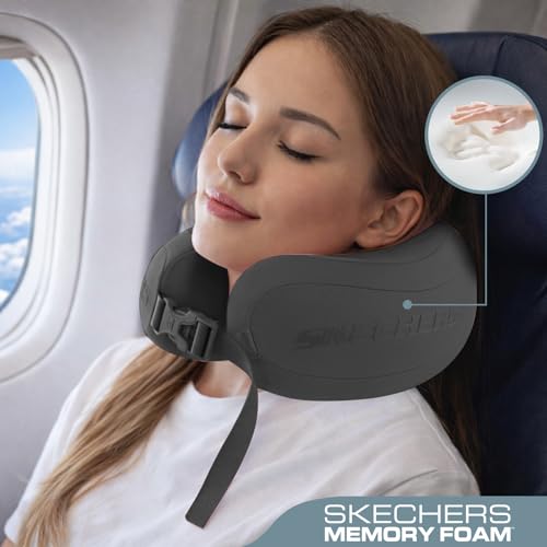 Image of Skechers Neck Pillow for Traveling,Memory Foam Travel Neck Pillow for Airplane Travel Pillow for Flight Headrest Sleep, Portable Plane Accessories,Gray