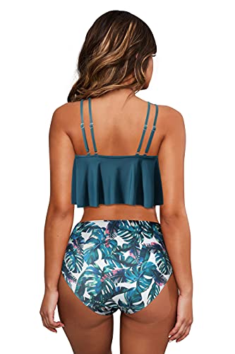 Image of OMKAGI Women's Ruffle Bikini Swimsuit High Waisted Bottom Plus Size Swimwear Tankini