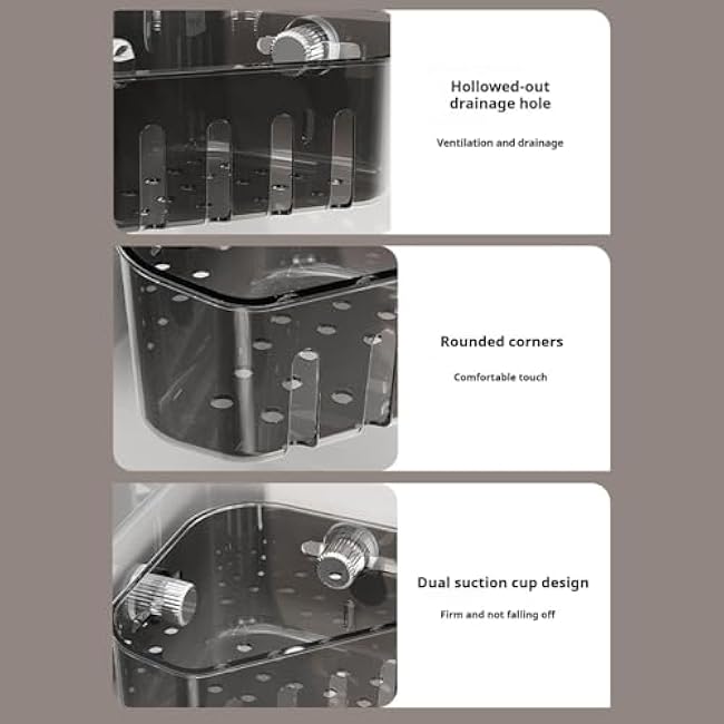 Suction Cup Sink Corner Storage Basket Organizer Rack with Drain Holes, Heavy-Duty No-Drill Plastic Suction Cup Holder Caddy for Kitchen Bathroom Sinkware Sponges Scrubbers Dishware (White)