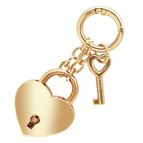 Bag Charms for Handbags, Key Chains for Women, Keychain for Girls Cute, Heart-Shaped Five-Pointed Star Spring Metal Lock Keychain for Bag Decoration and Zipper Enhancement, Gold Color-image-38