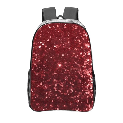 Red Glitter Print Transparent Backpack PVC Bag Spacious Compartments Men Women Trip And Daily Use