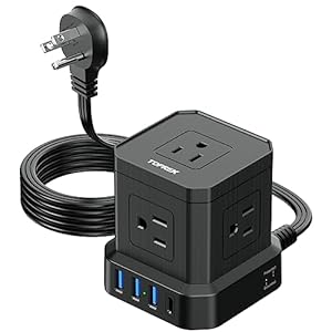 TOPREK Power Strip with USB, USB C (3.0A) Power Strip with 5 Outlets, 1 USB-C & 3 USB-A, 5 FT Flat Extension Cord with Ultra Thin Flat Plug, Surge Protector Compact for Home Office, Dorm, Hotel Travel