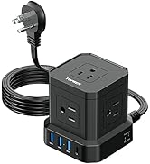 Power Strip with USB, USB C (3.0A) Power Strip, 5 FT Ultral Thin Flat Plug Power Strip with 5 Out...