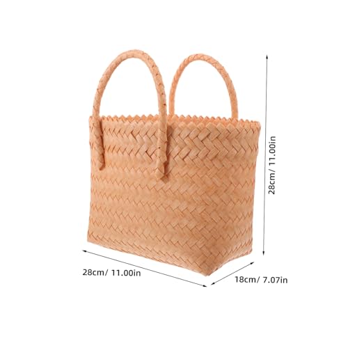 Homoyoyo Faux Wicker Beach Tote Bag for Women Lightweight Summer Handbag with Spacious Interior for Shopping Travel and Market Use Versatile Handcrafted Rattan Purse Fresh Beige2
