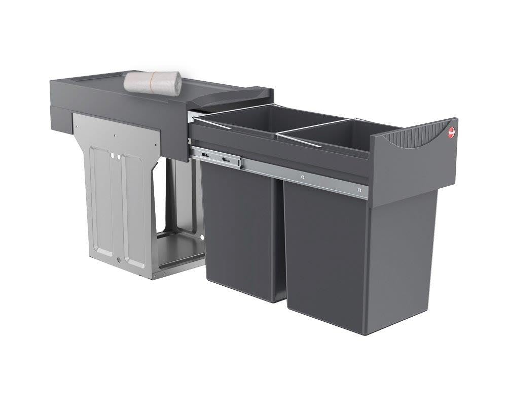 Hailo Abfallsammler TA Swing 3666104 | Einbau-Mülleimer 2x15L | Tandem Mülltrennsystem für Küchenunterschrank inkl. 50 Mülleimer-Müllbeutel