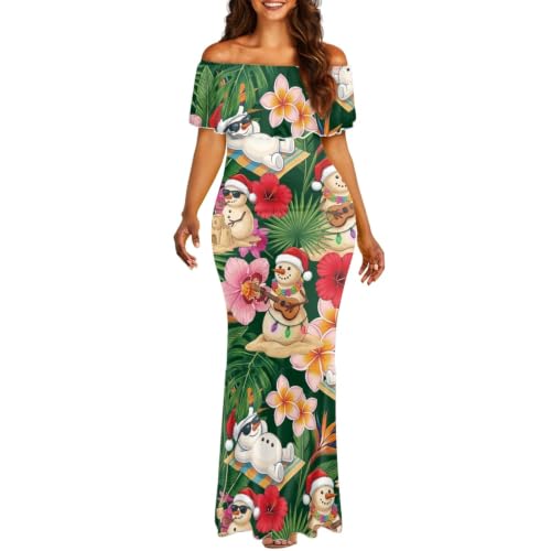 Image of Polynesian Dresses for Women Off Shoulder Maxi Dress Puletasi Samoan Dresses S-7XL