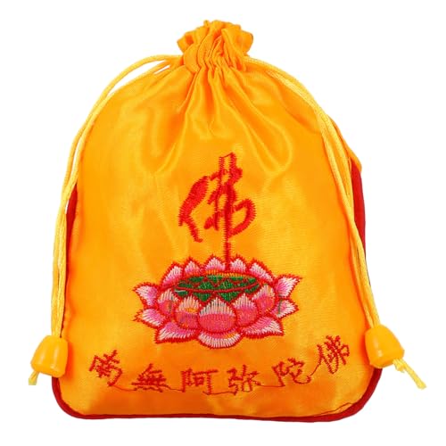 OATIPHO 10個 仏教テーマ 巾着ポーチ 布製ポータブル収納バッグ 数珠やブレスレット用 洗濯可能 オーガナイザーバッグ