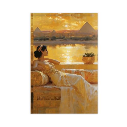 Cleopatra Art Print Pyramids Painting, Ancient Egypt Decor, Luxury Wall Art, Strong Woman Aesthetic Poster Art Print Canvas Room Bedroom Modern Background Decoration 08x12inch(20x30cm) Unframe-style