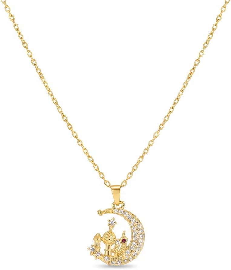 Trendy Necklaces for Women 18K Gold Plated Dainty CZ Pendant Necklace Starfish Star Moon Element Necklace Jewelry